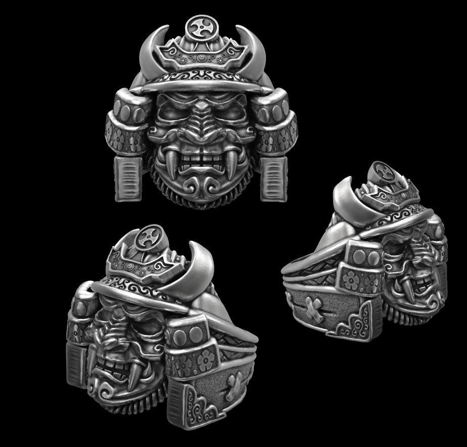 Samurai head mask ring 3d model for 3d printing 3D print model 3D print model_4