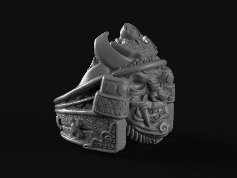 Samurai head mask ring 3d model for 3d printing 3D print model 3D print model_21