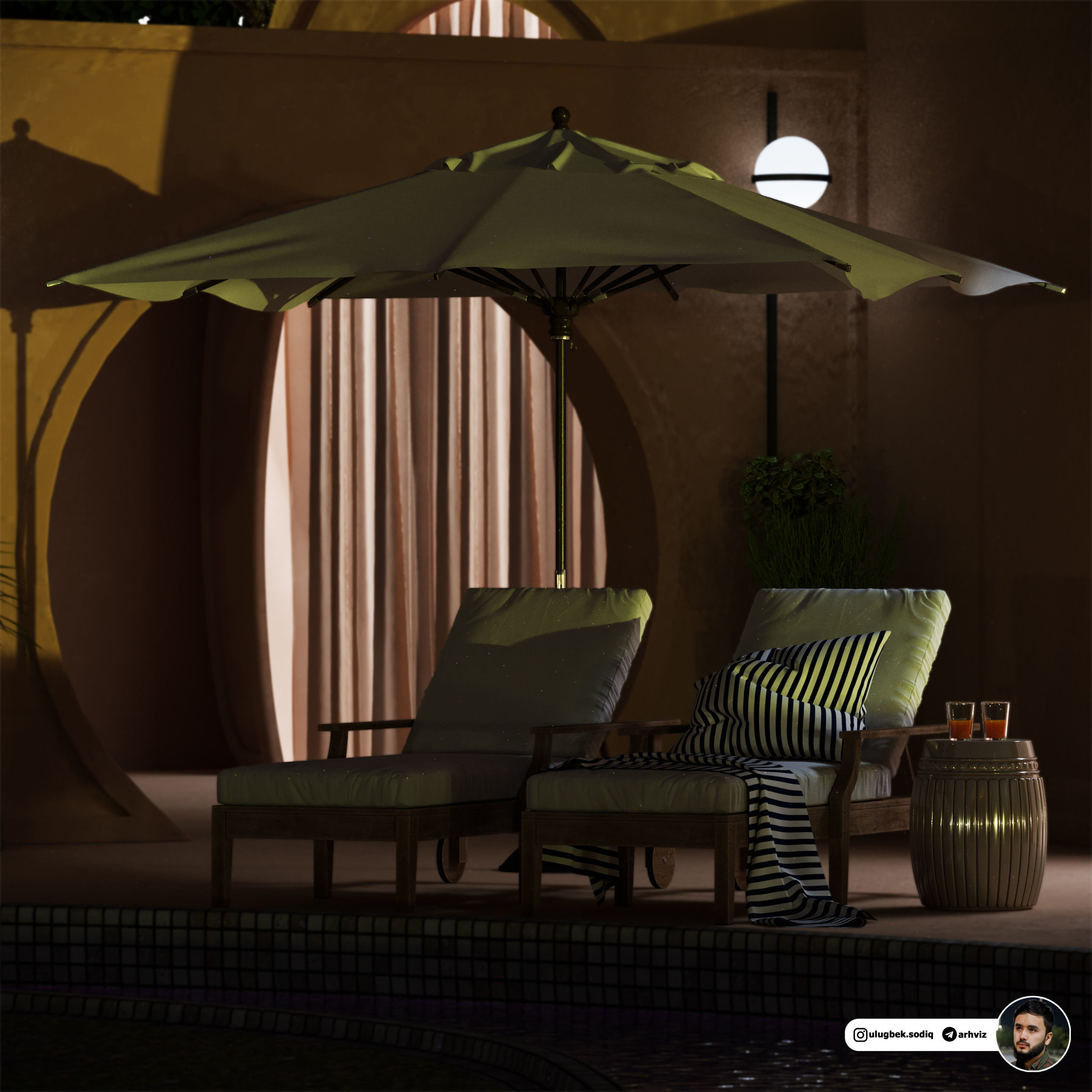 Swimming pool between beautiful scenery 3D model_5