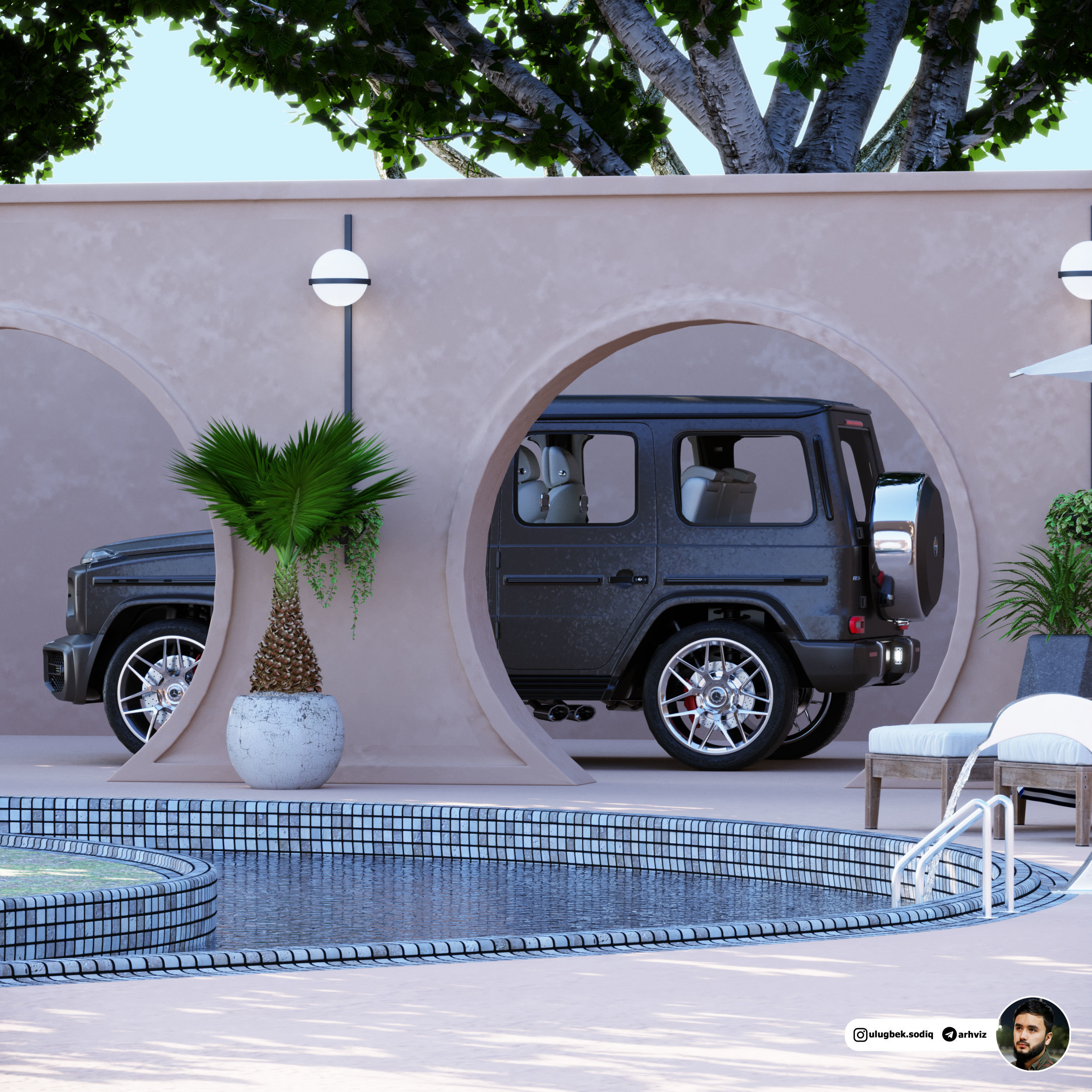Swimming pool between beautiful scenery 3D model_2