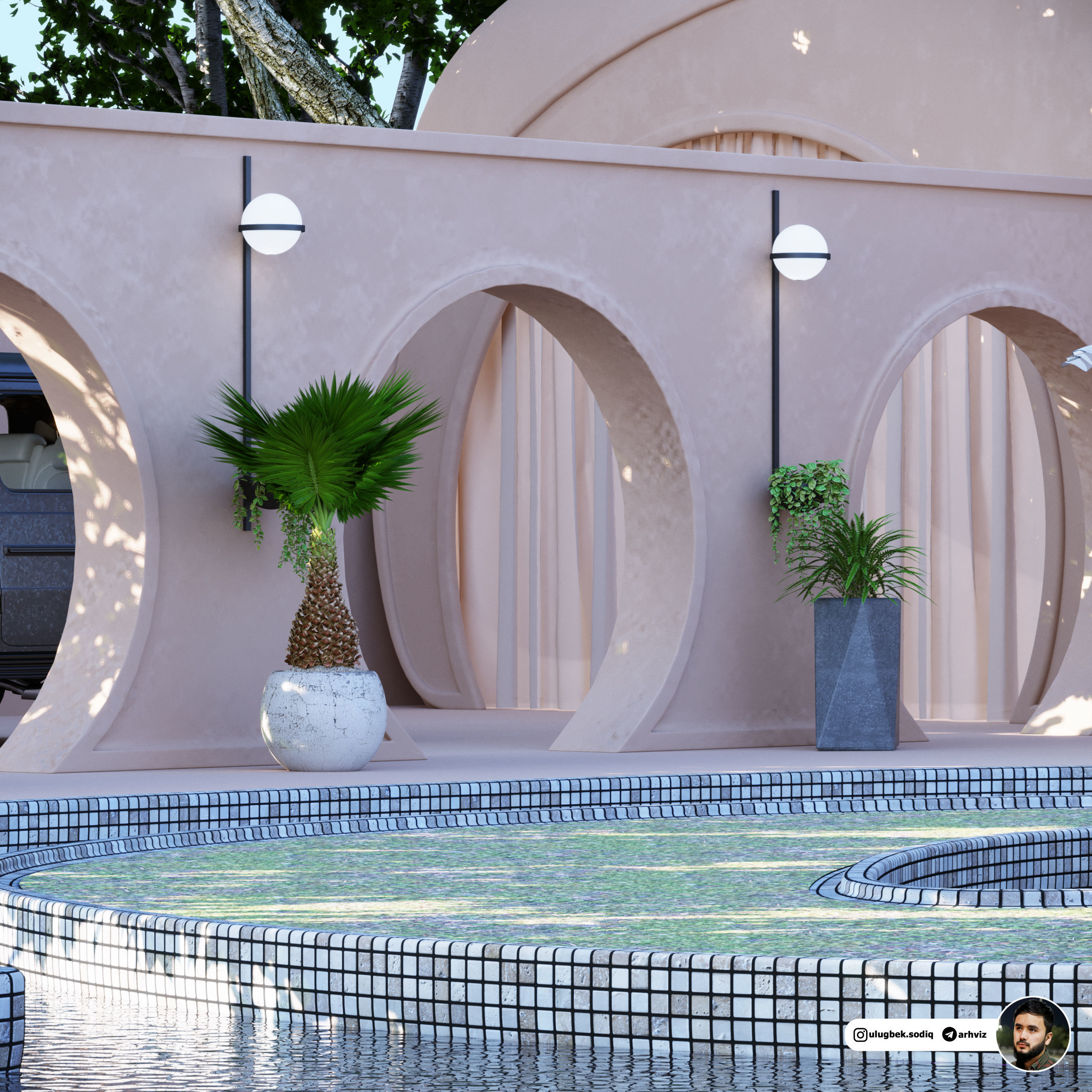 Swimming pool between beautiful scenery 3D model_3