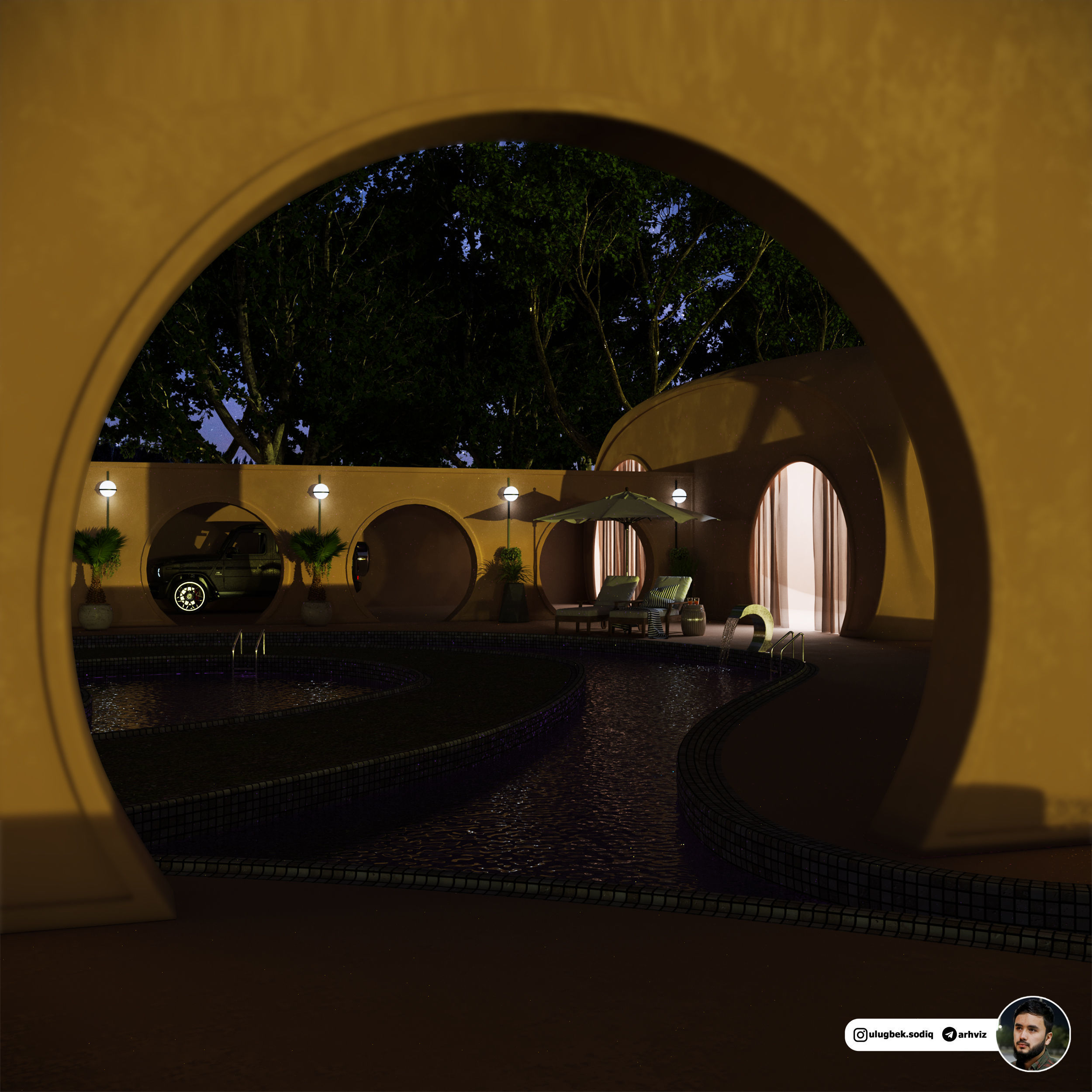 Swimming pool between beautiful scenery 3D model_4