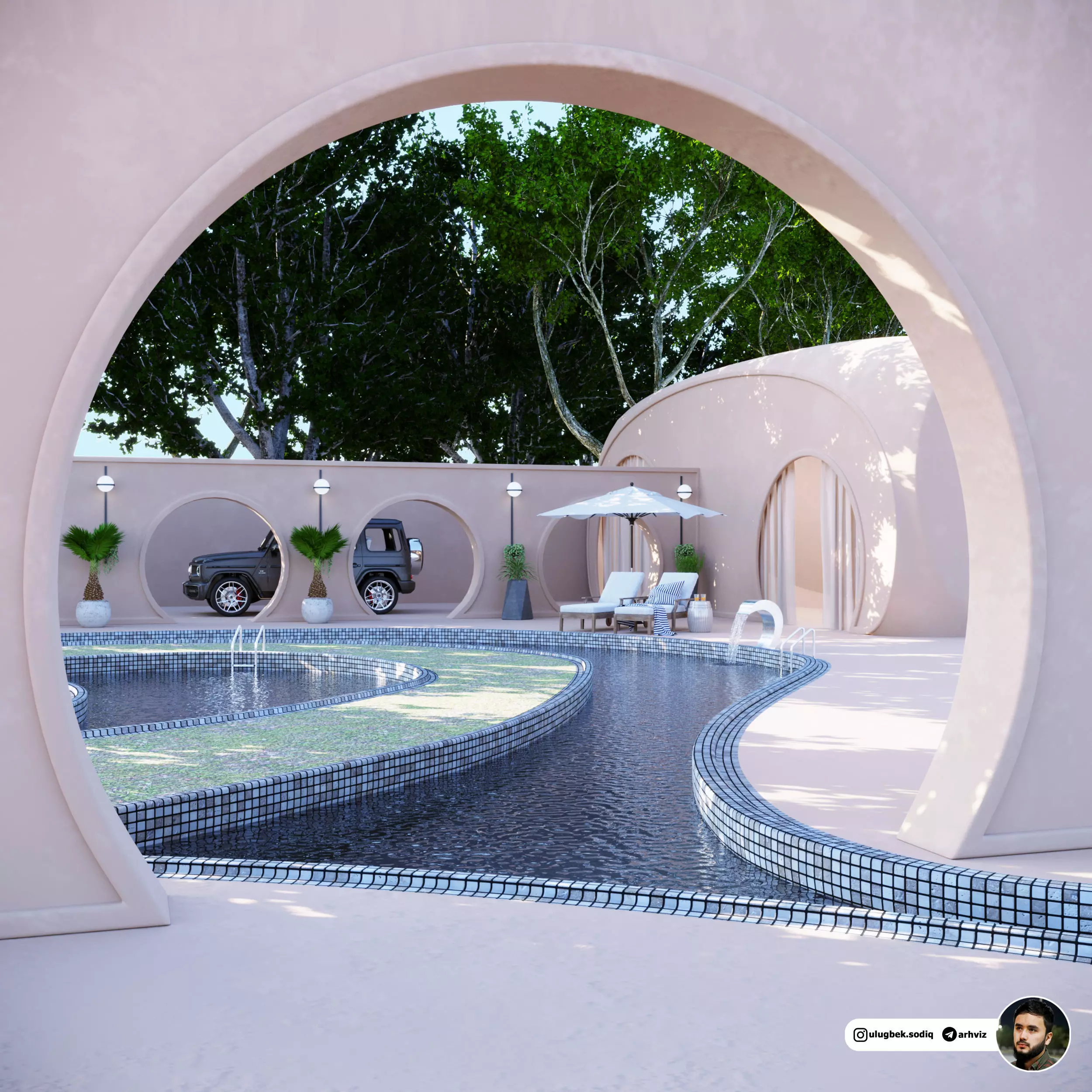 Swimming pool between beautiful scenery 3D model_0