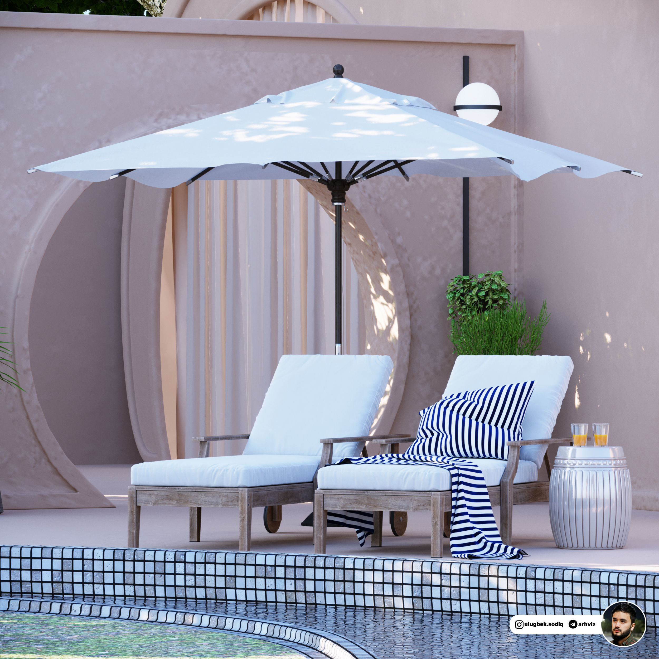 Swimming pool between beautiful scenery 3D model_1