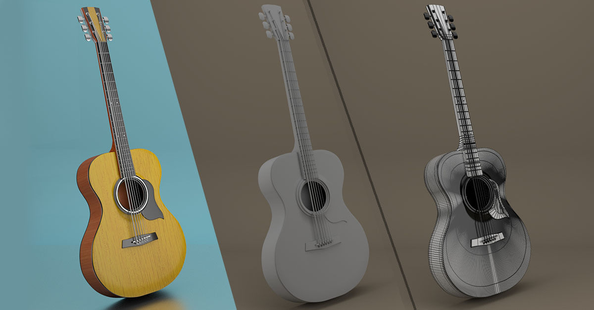 Guitar 3D model acoustic Low-poly 3D model_3