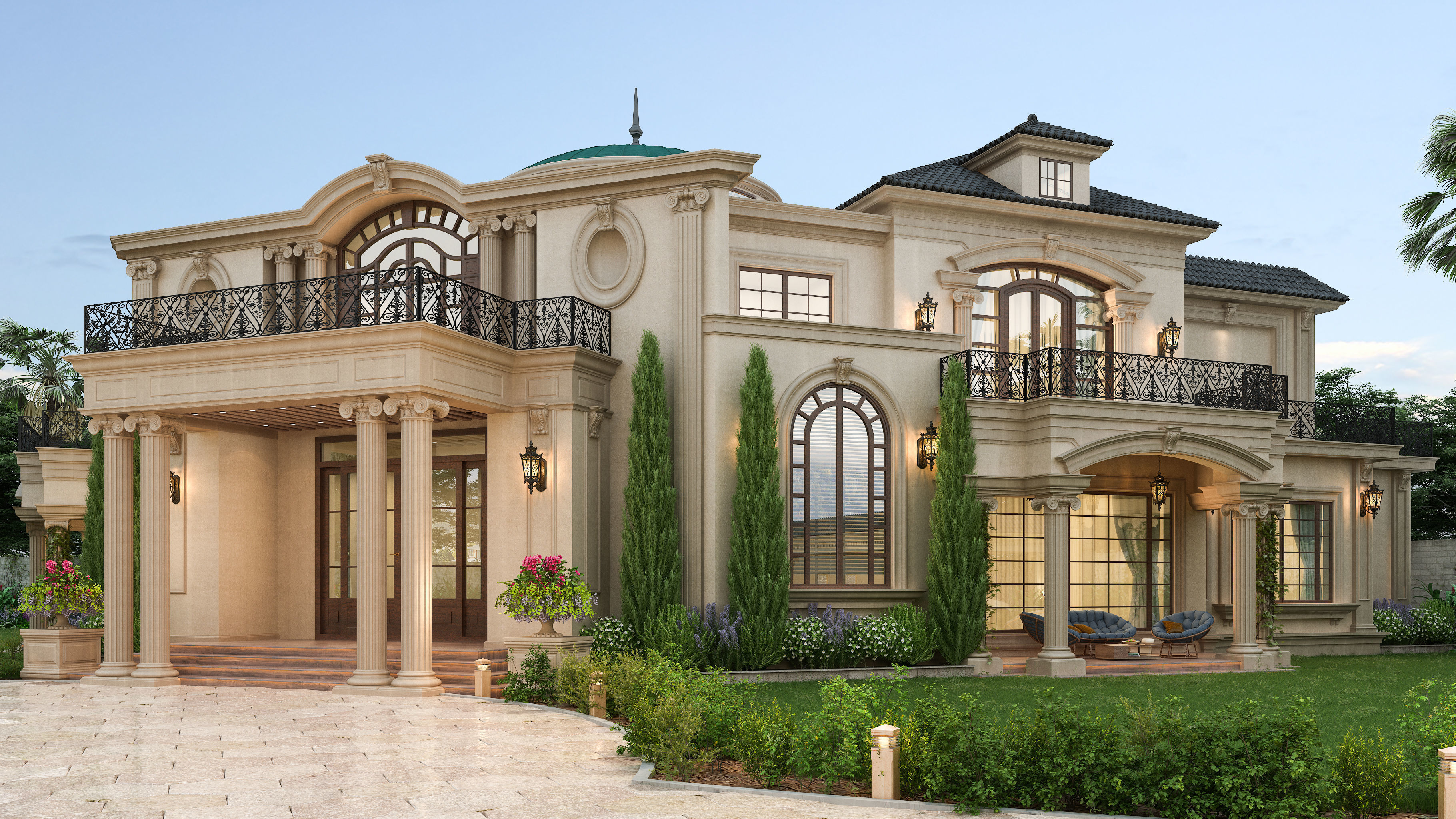 Residential Classic Villa House Exterior Scene 3D model 3D model_8