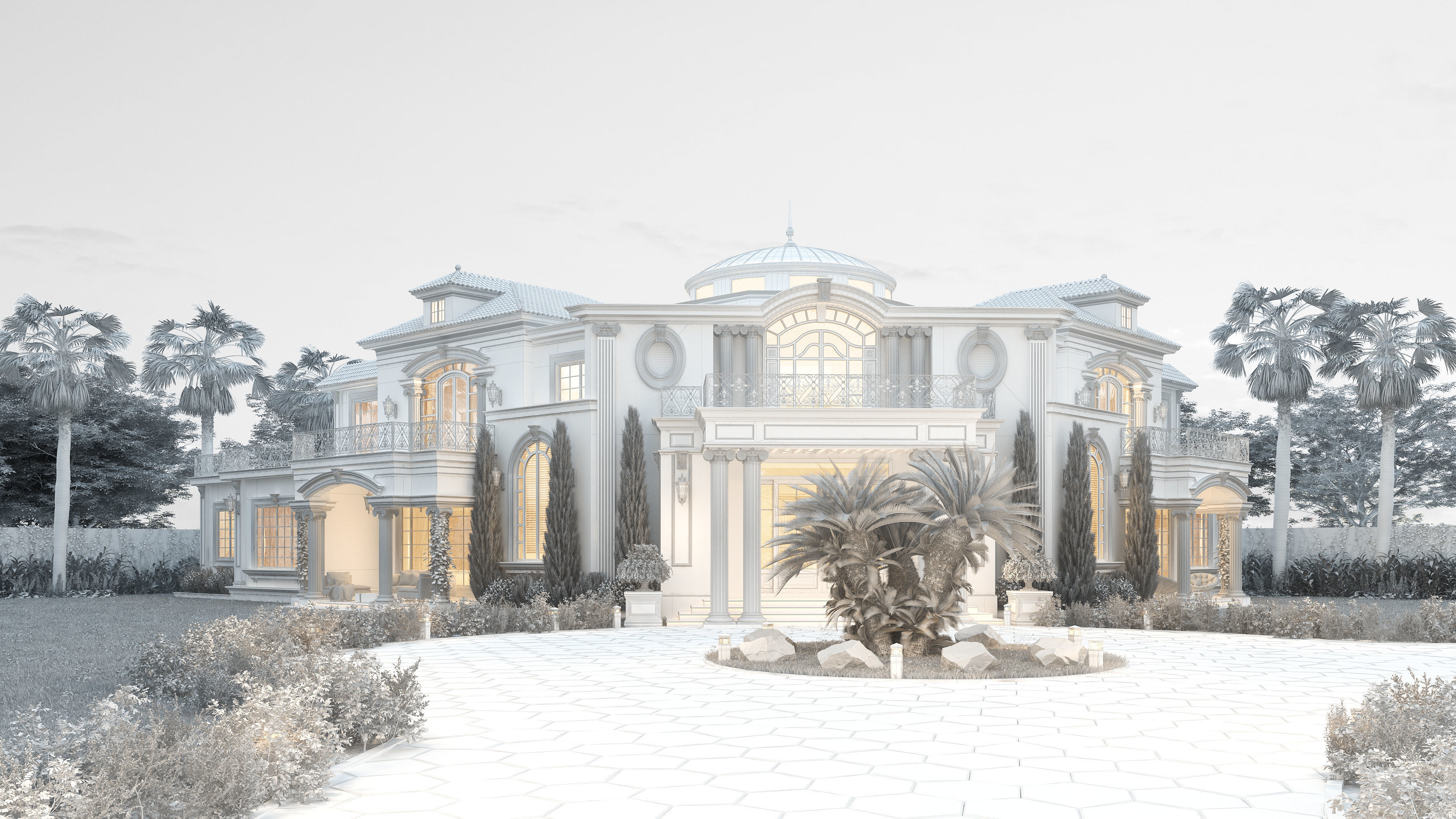 Residential Classic Villa House Exterior Scene 3D model 3D model_1