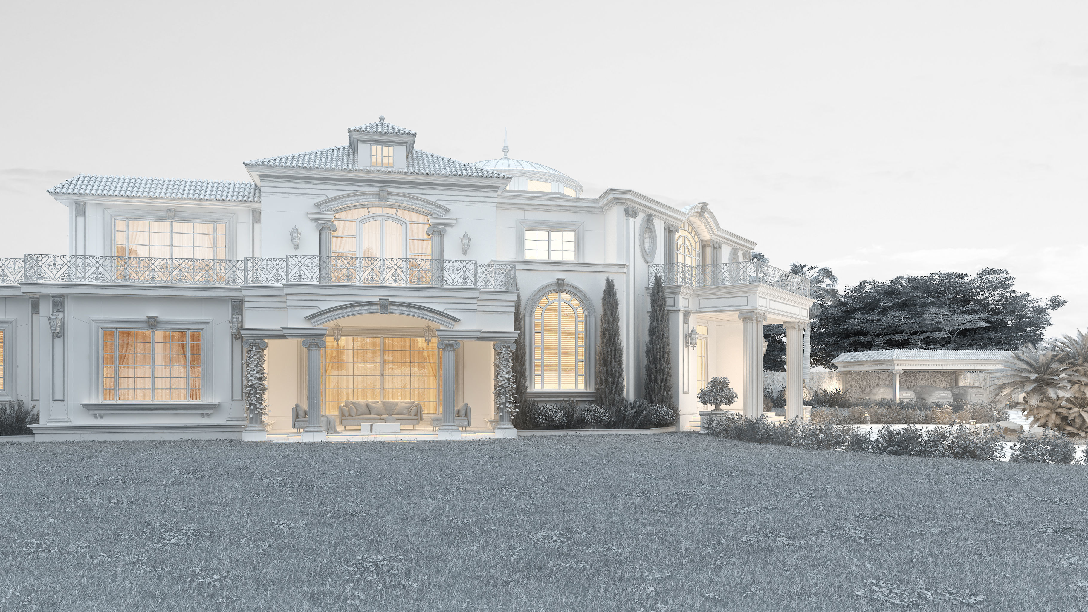 Residential Classic Villa House Exterior Scene 3D model 3D model_23