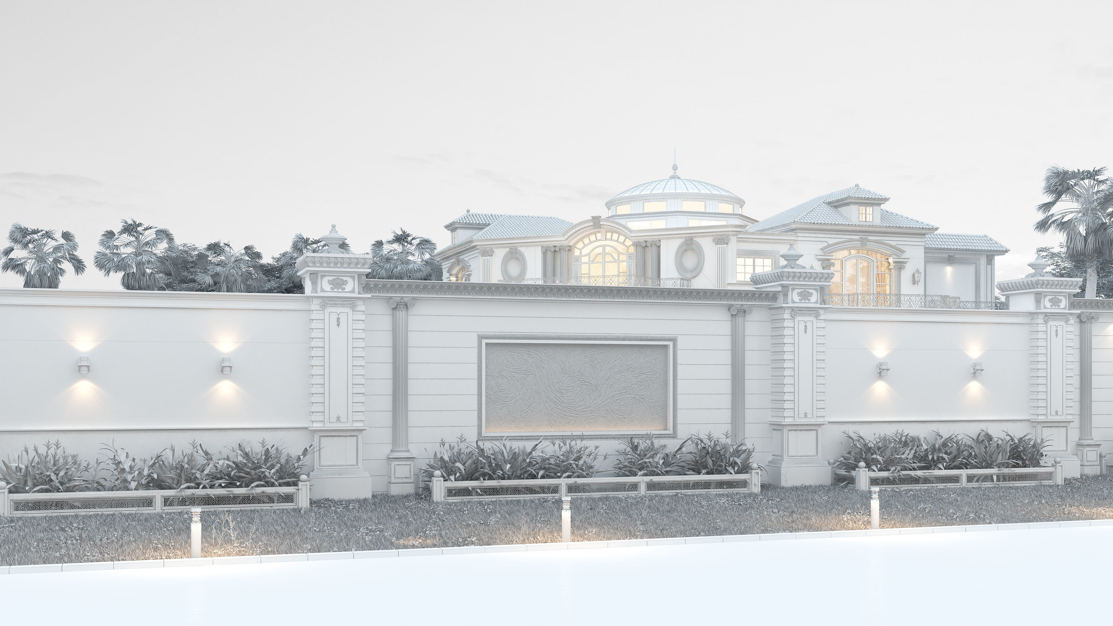 Residential Classic Villa House Exterior Scene 3D model 3D model_11