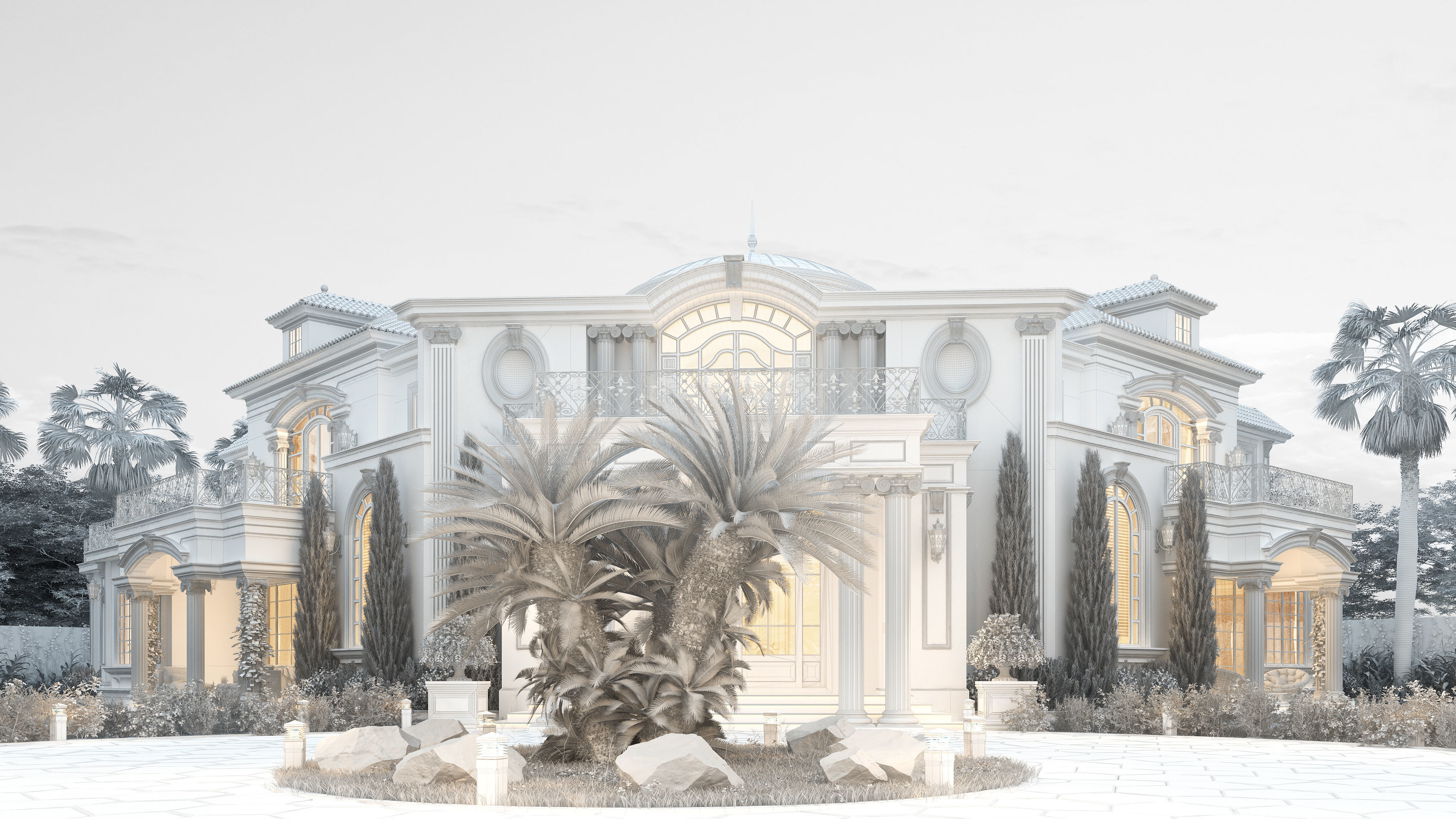 Residential Classic Villa House Exterior Scene 3D model 3D model_5