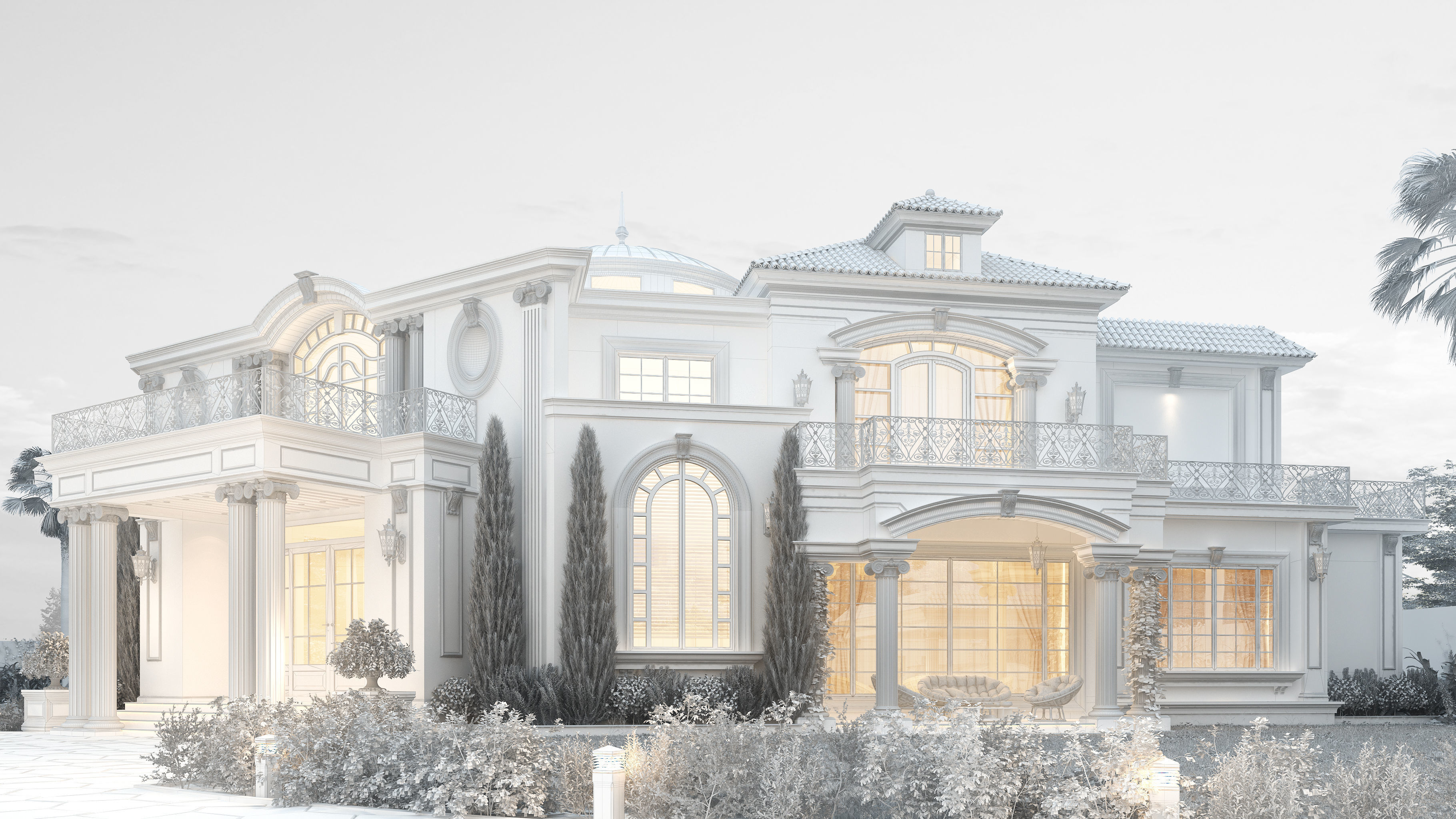 Residential Classic Villa House Exterior Scene 3D model 3D model_19