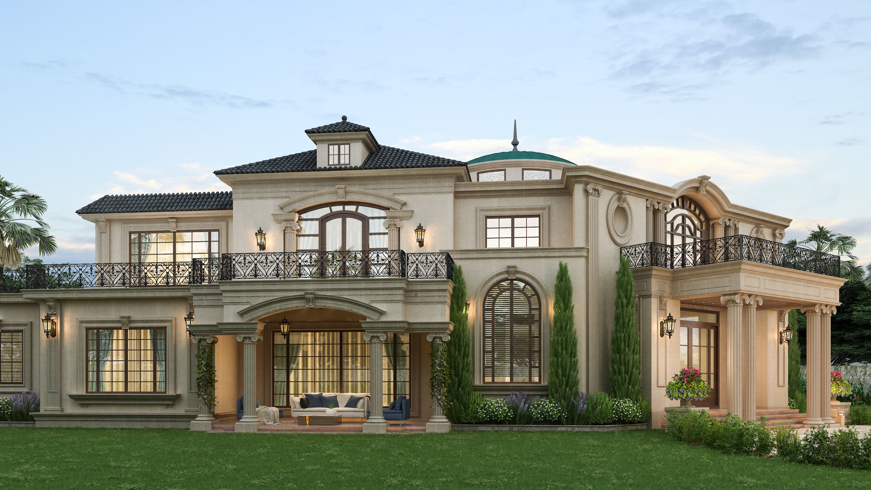 Residential Classic Villa House Exterior Scene 3D model 3D model_16