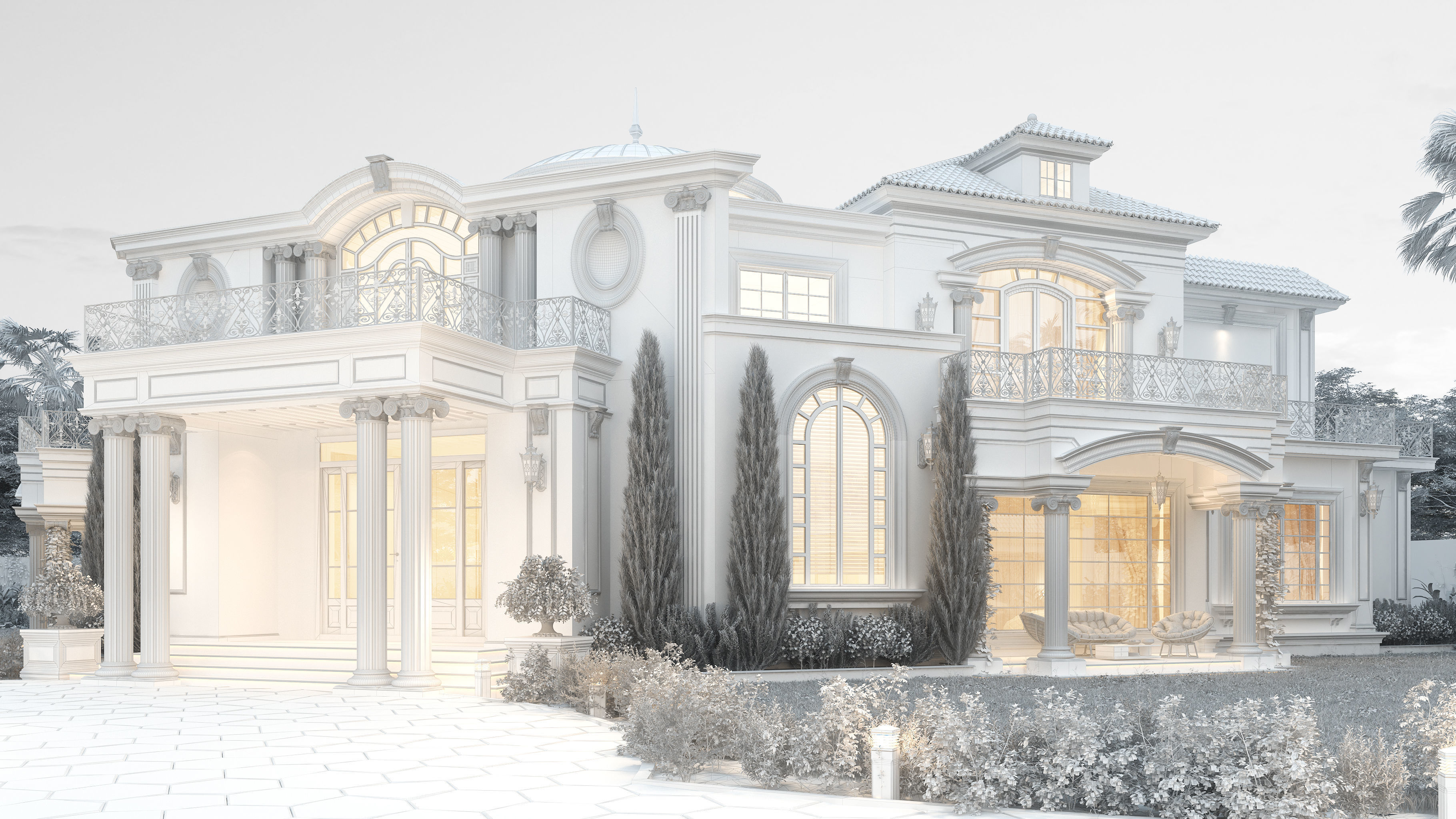 Residential Classic Villa House Exterior Scene 3D model 3D model_9