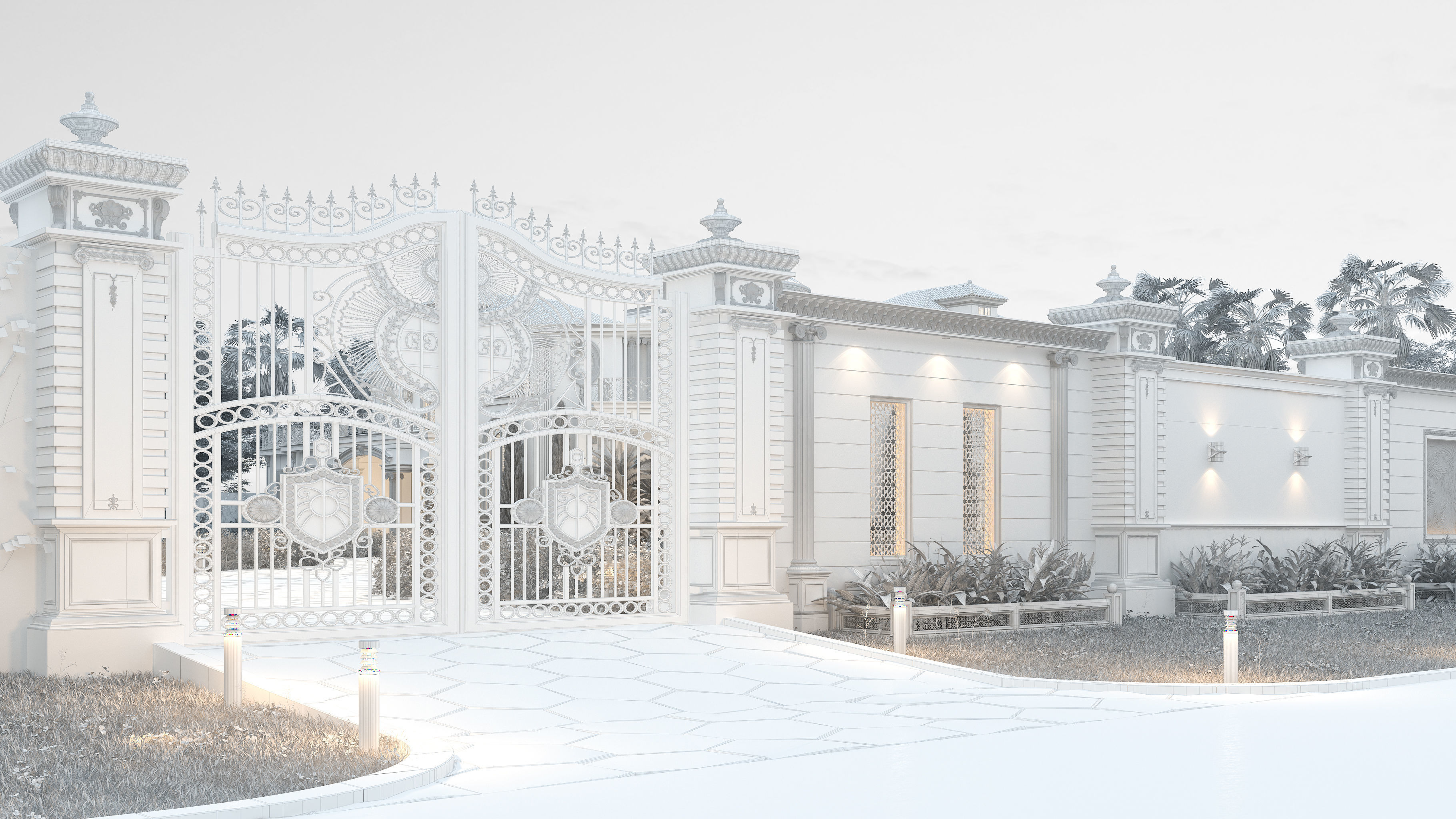 Residential Classic Villa House Exterior Scene 3D model 3D model_15