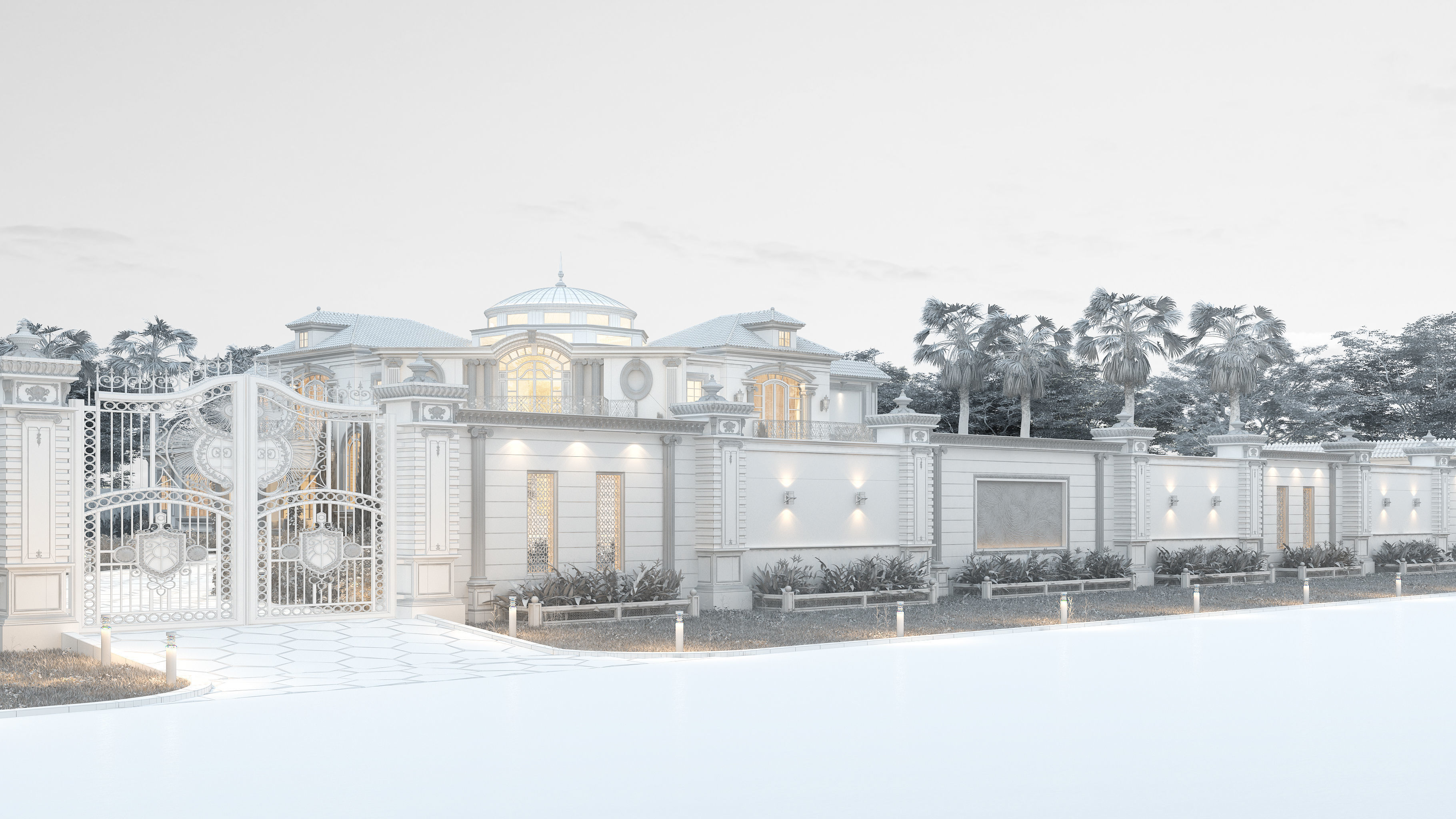 Residential Classic Villa House Exterior Scene 3D model 3D model_13