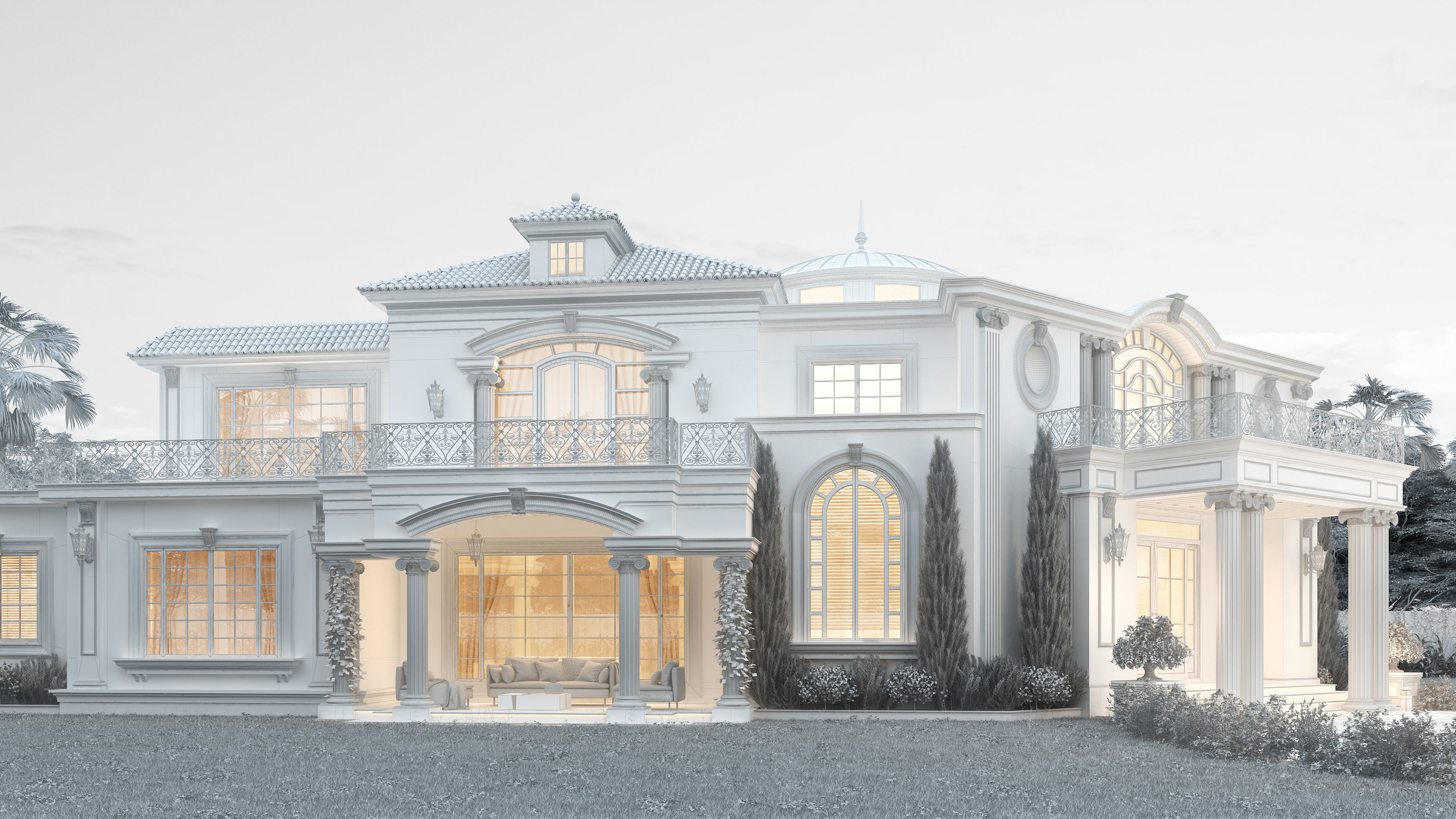 Residential Classic Villa House Exterior Scene 3D model 3D model_17