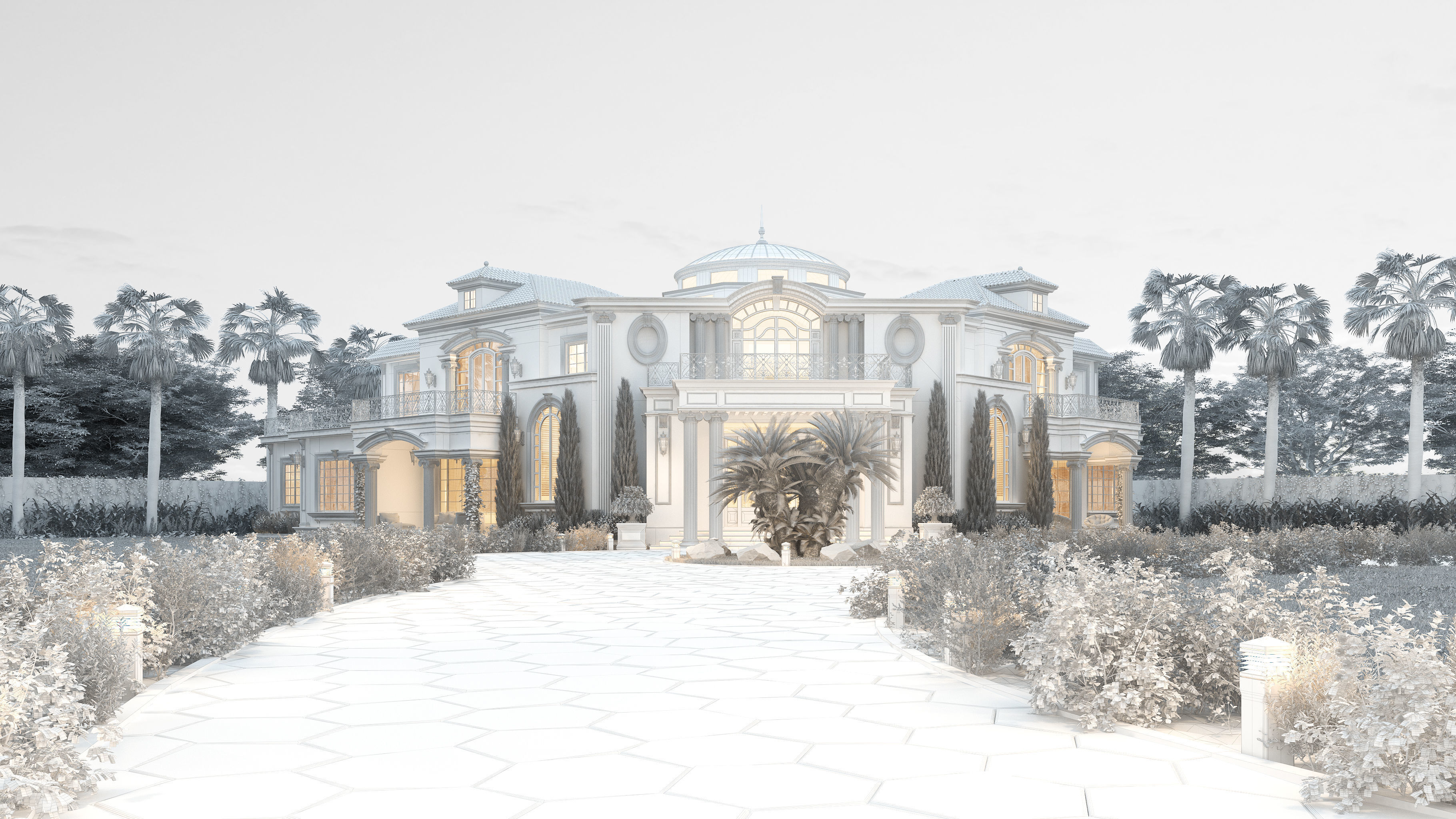 Residential Classic Villa House Exterior Scene 3D model 3D model_21