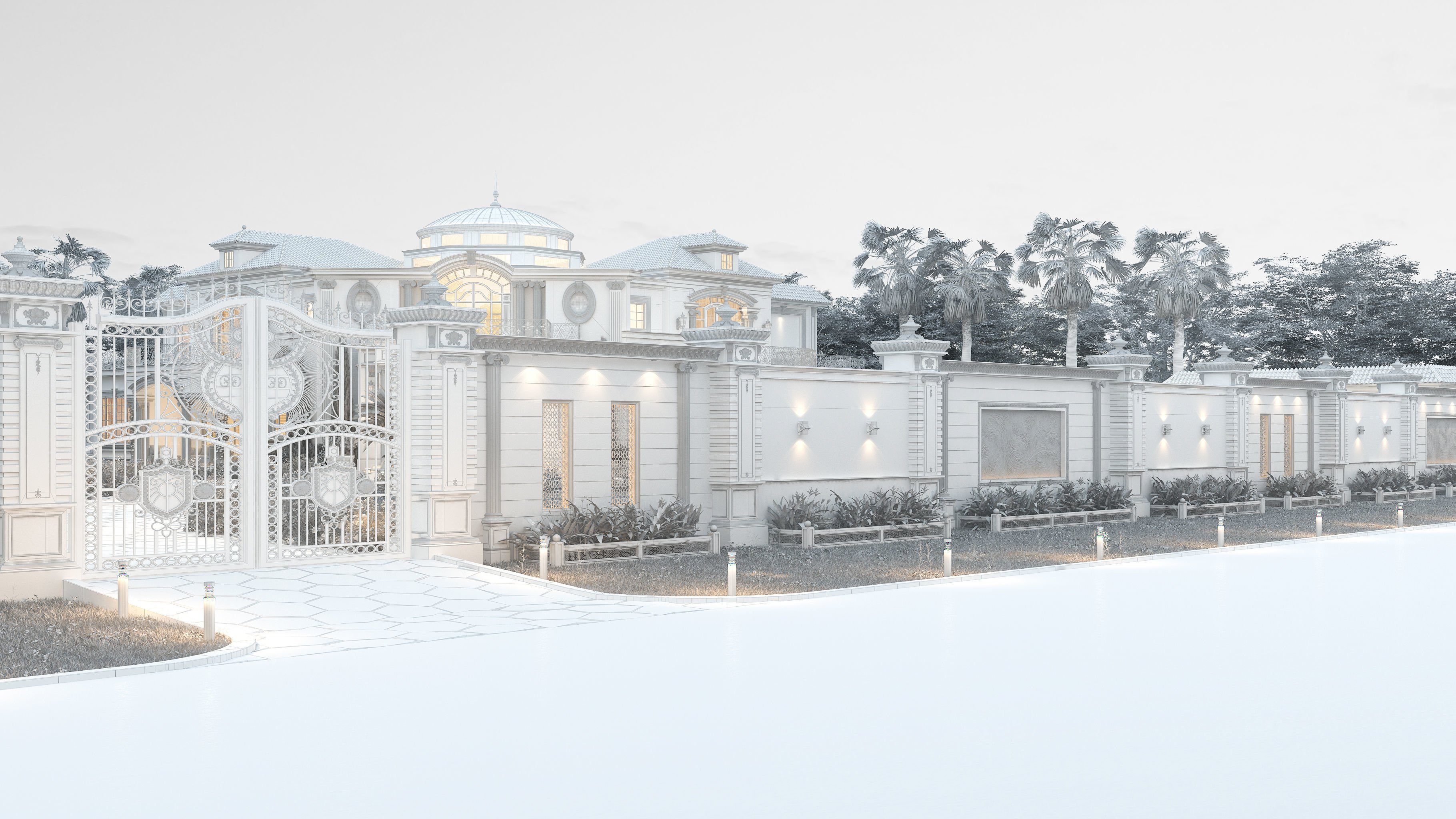 Residential Classic Villa House Exterior Scene 3D model 3D model_3