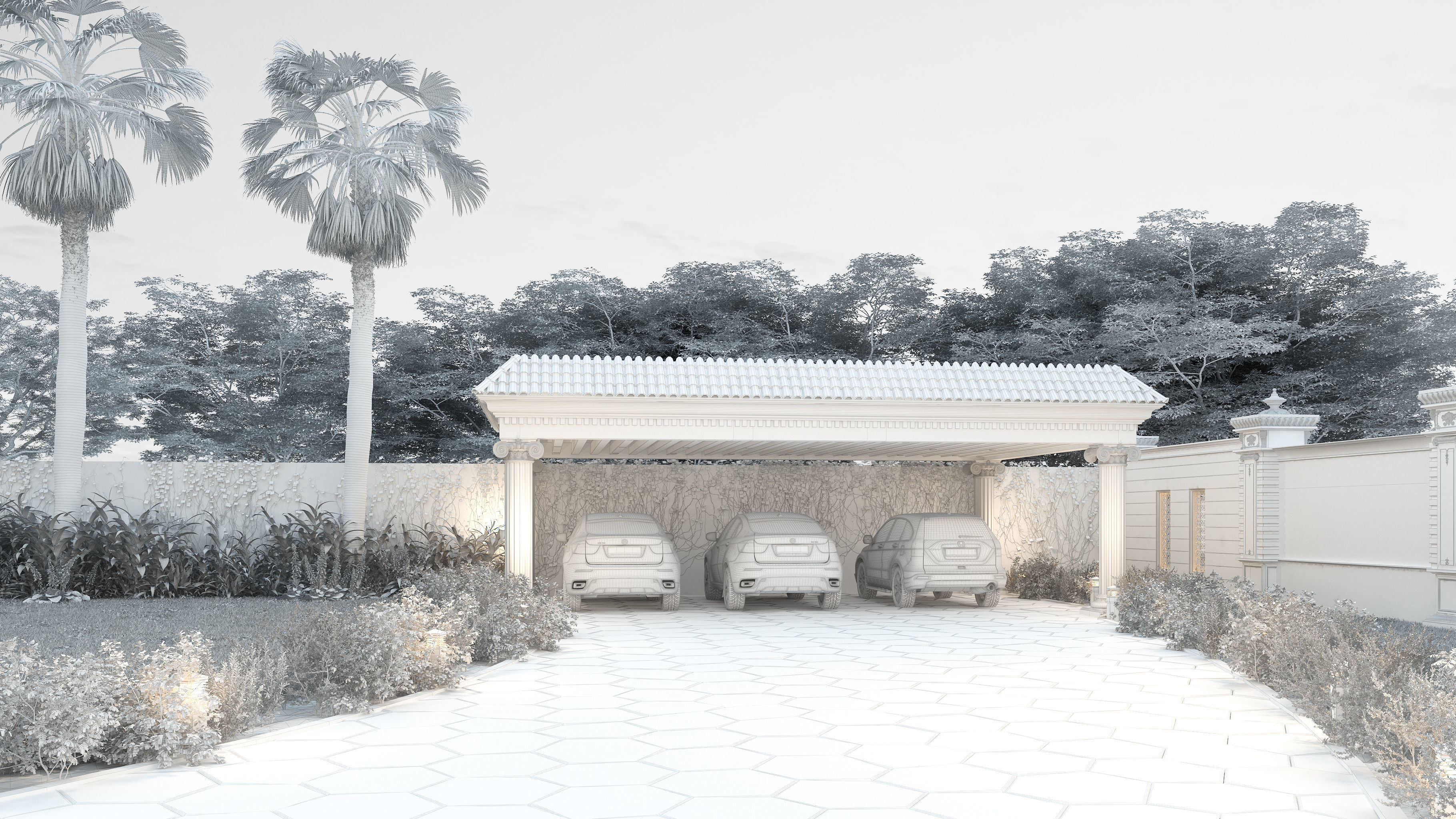 Residential Classic Villa House Exterior Scene 3D model 3D model_7