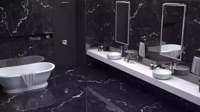 bathroom 3d model with marble walls
