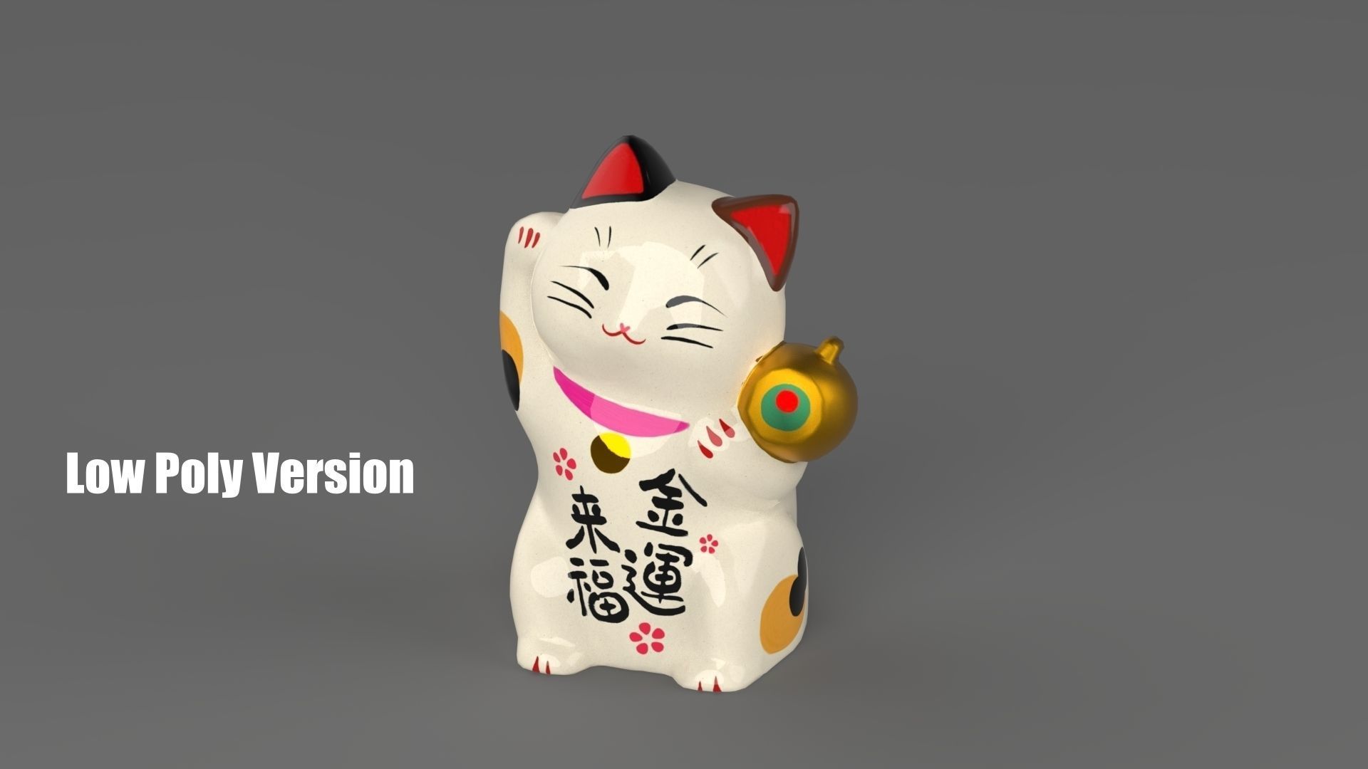 Maneki Neko - Japanese Lucky Cat Low-poly 3D model_10