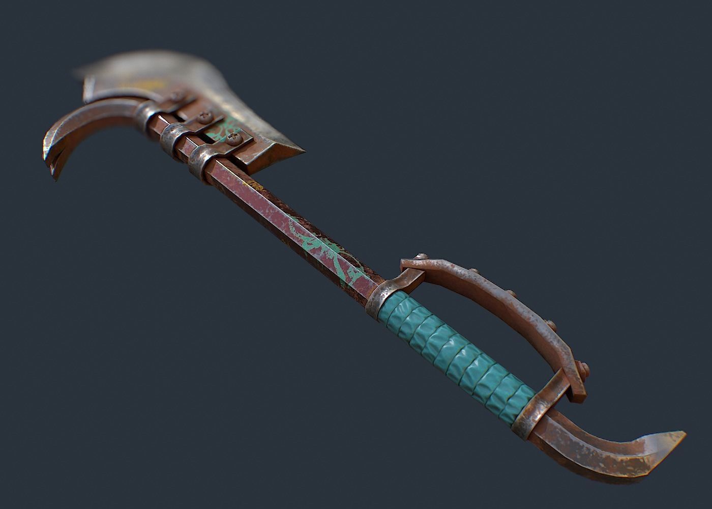 Crowbar rusty axe with handle Low-poly 3D model_4