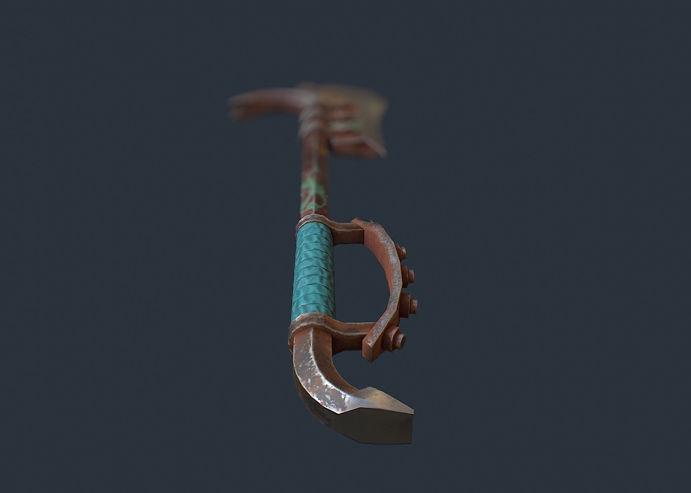 Crowbar rusty axe with handle Low-poly 3D model_2
