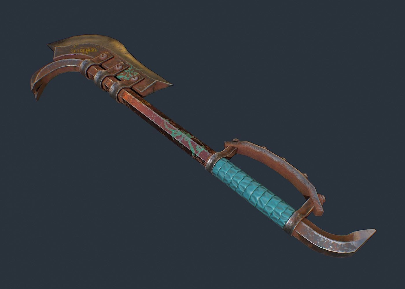 Crowbar rusty axe with handle Low-poly 3D model_3