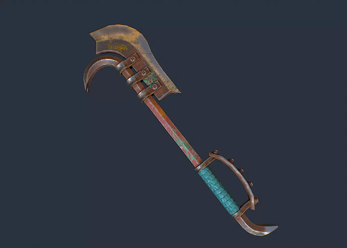 Crowbar rusty axe with handle Low-poly 3D model_0