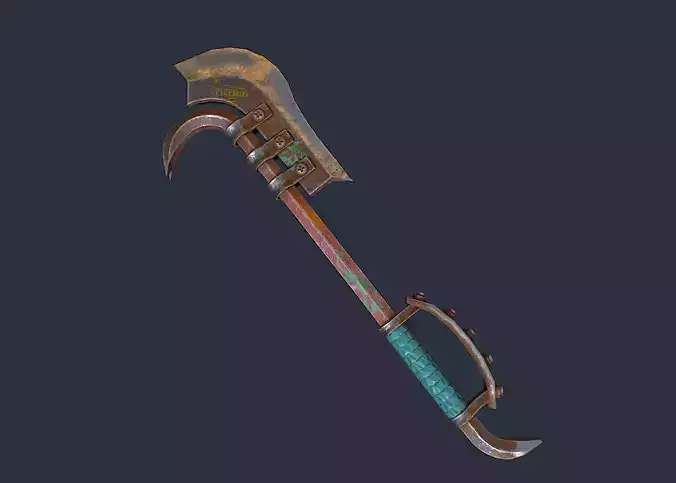 Crowbar rusty axe with handle Low-poly 3D model
