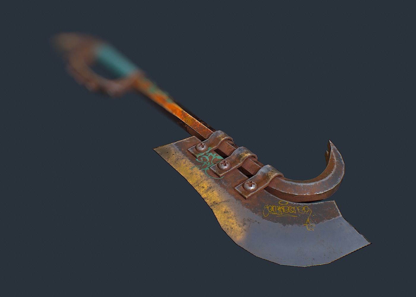 Crowbar rusty axe with handle Low-poly 3D model_1
