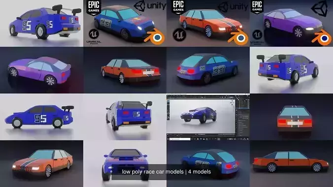 low poly race car models 3D Model Collection
