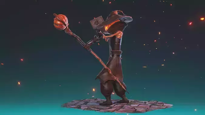 Pumpkin Mage stylized fantasy character  Low-poly 3D model