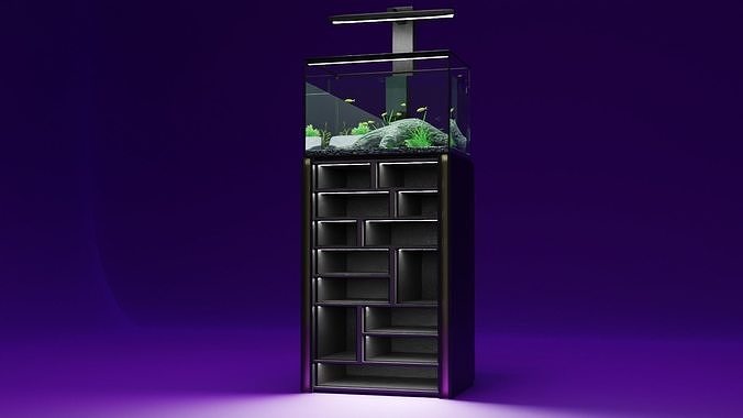 Aquatium set fish tank on shelf 3D model
