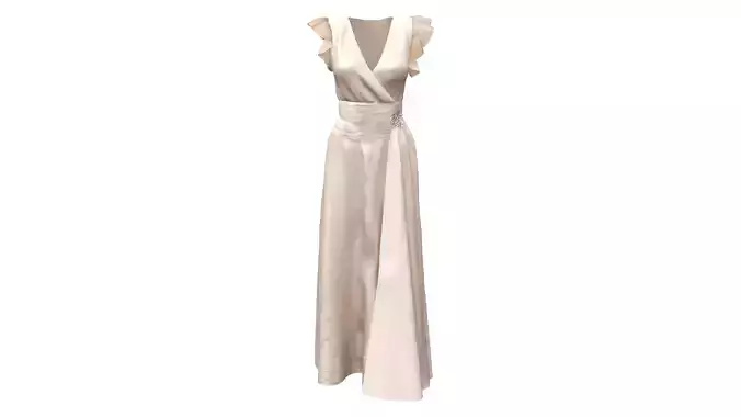 Gown Dress With Draped Short Sleeves