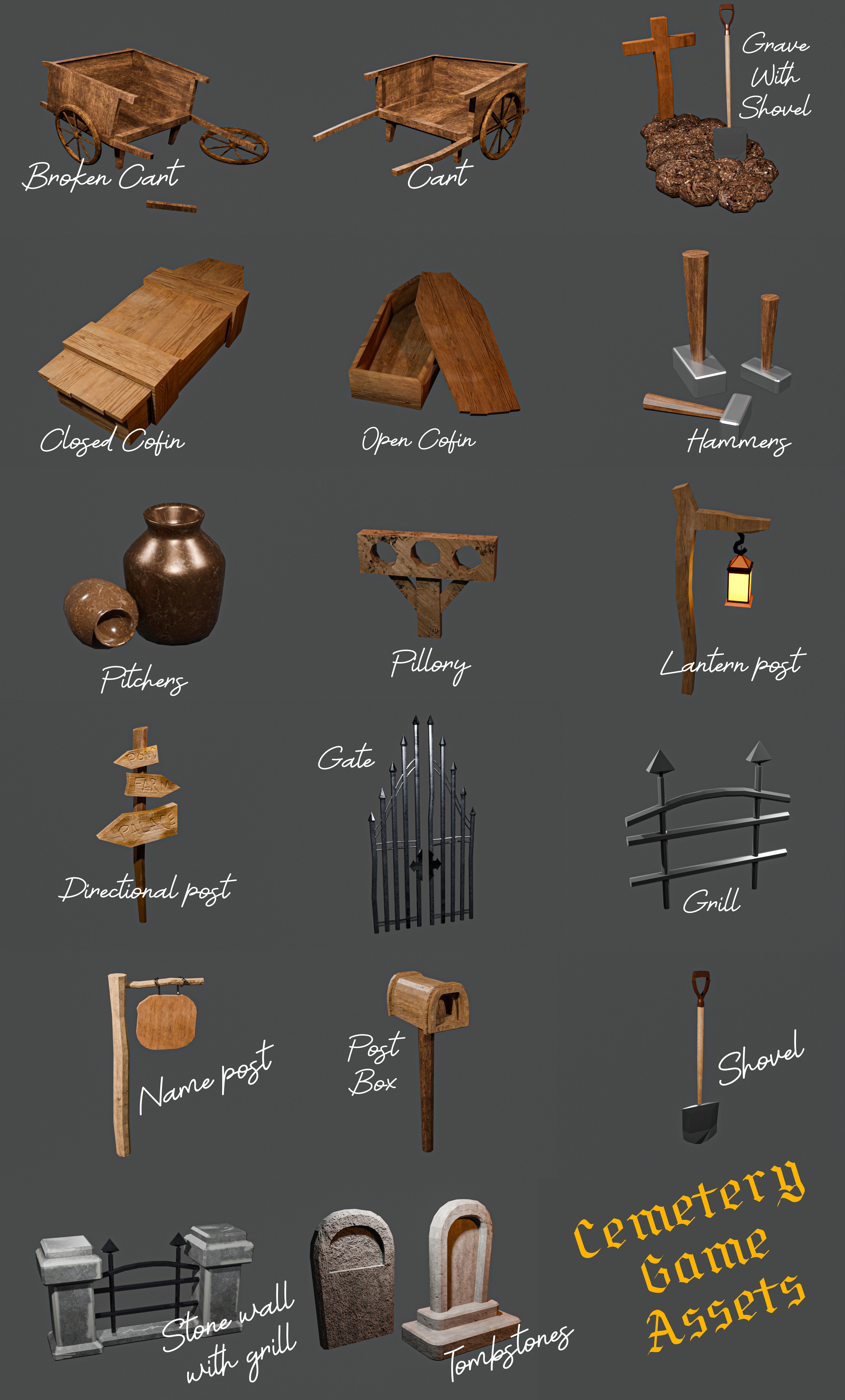 Old Cemetery 16 game Assets Low-poly 3D model_3