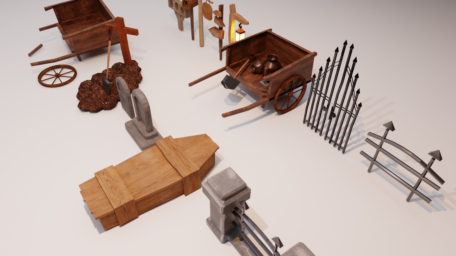 Old Cemetery 16 game Assets Low-poly 3D model_6