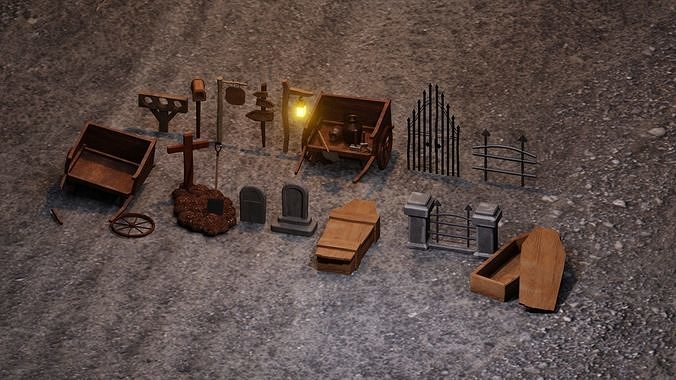 Old Cemetery 16 game Assets Low-poly 3D model