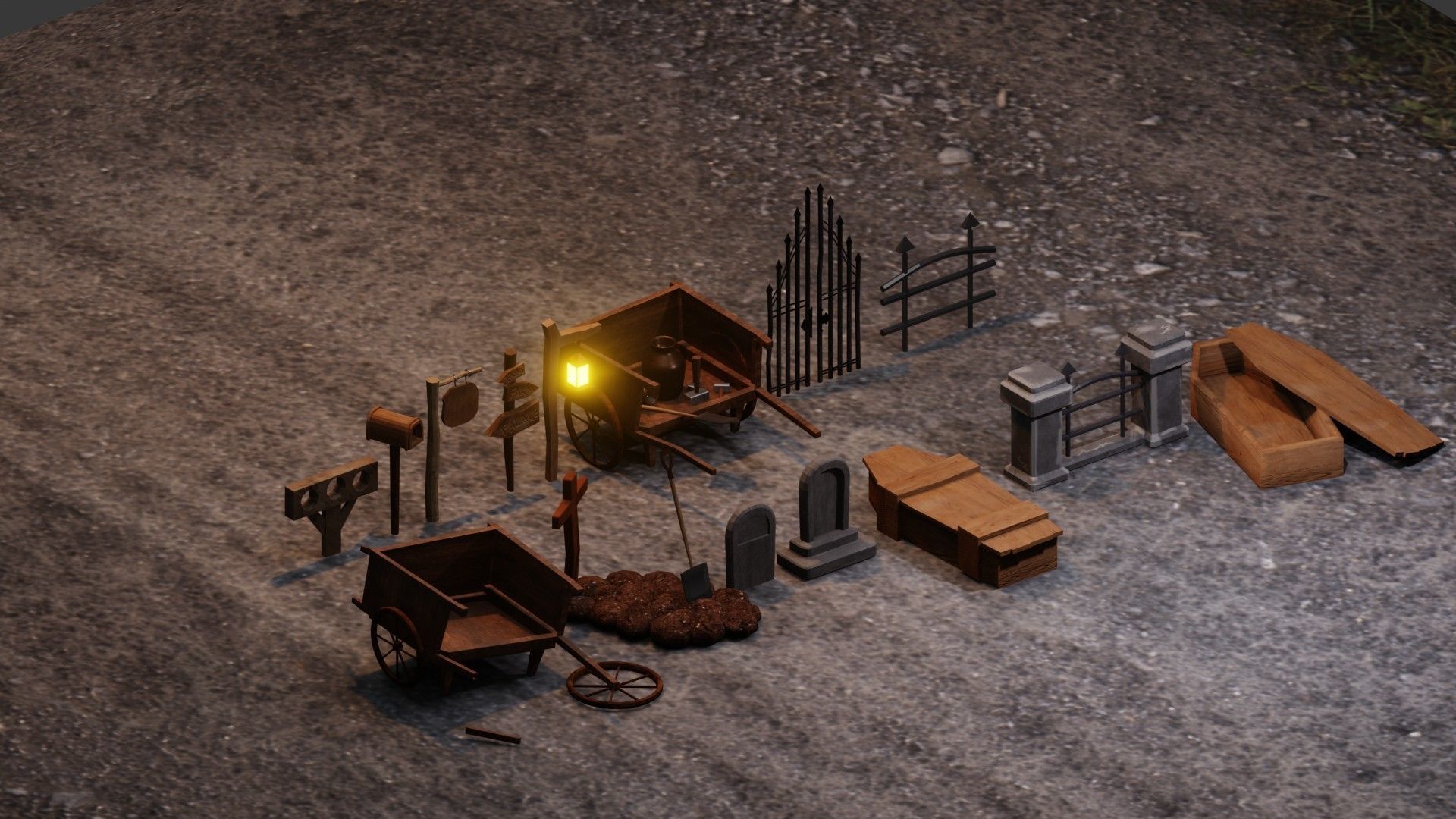 Old Cemetery 16 game Assets Low-poly 3D model_5