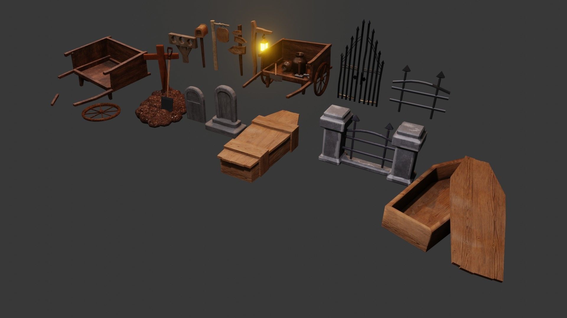 Old Cemetery 16 game Assets Low-poly 3D model_7