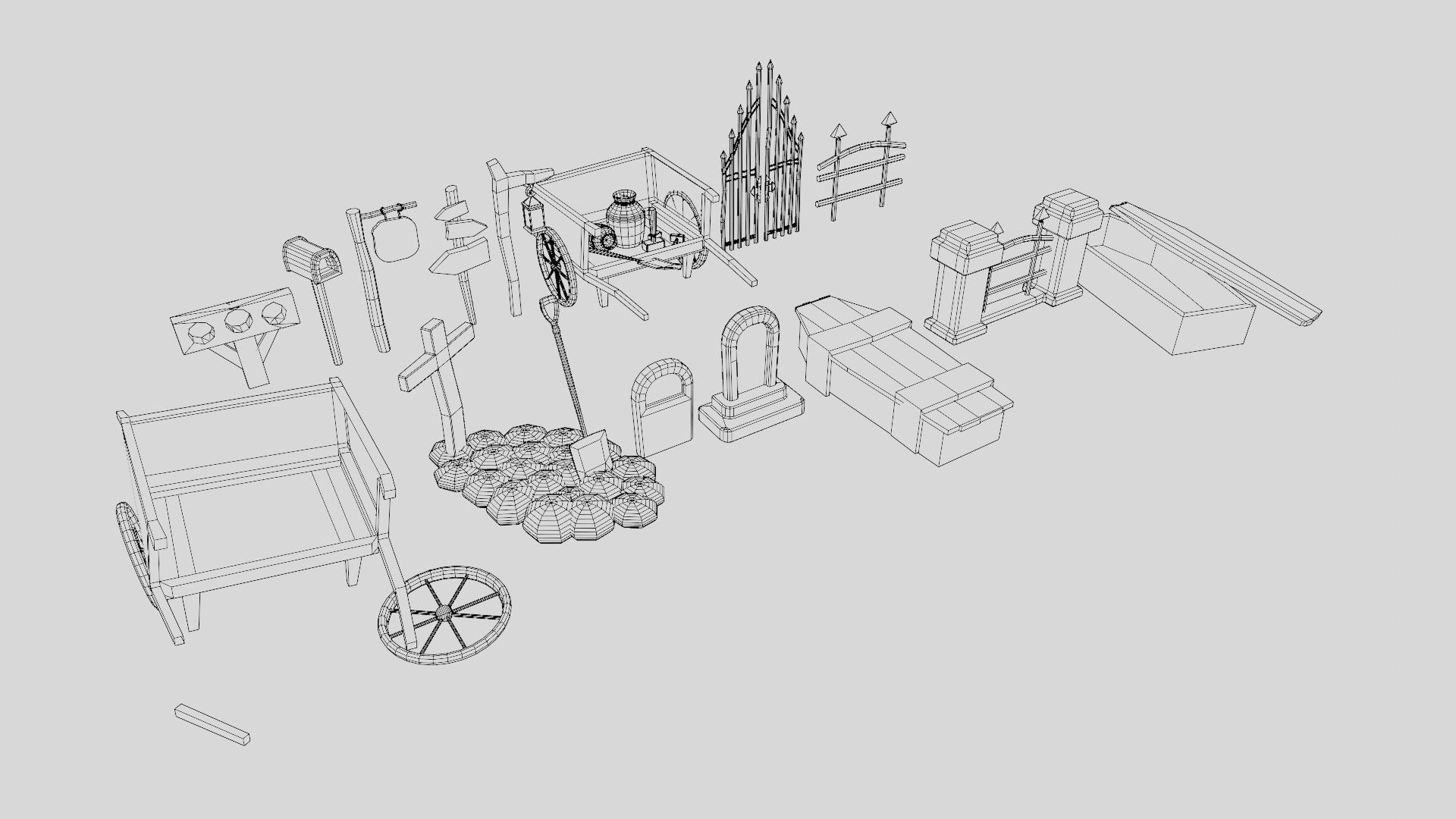 Old Cemetery 16 game Assets Low-poly 3D model_10
