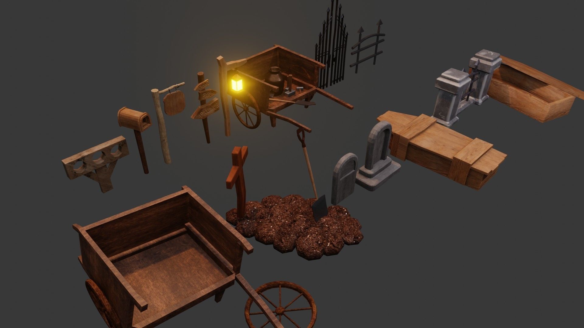 Old Cemetery 16 game Assets Low-poly 3D model_2