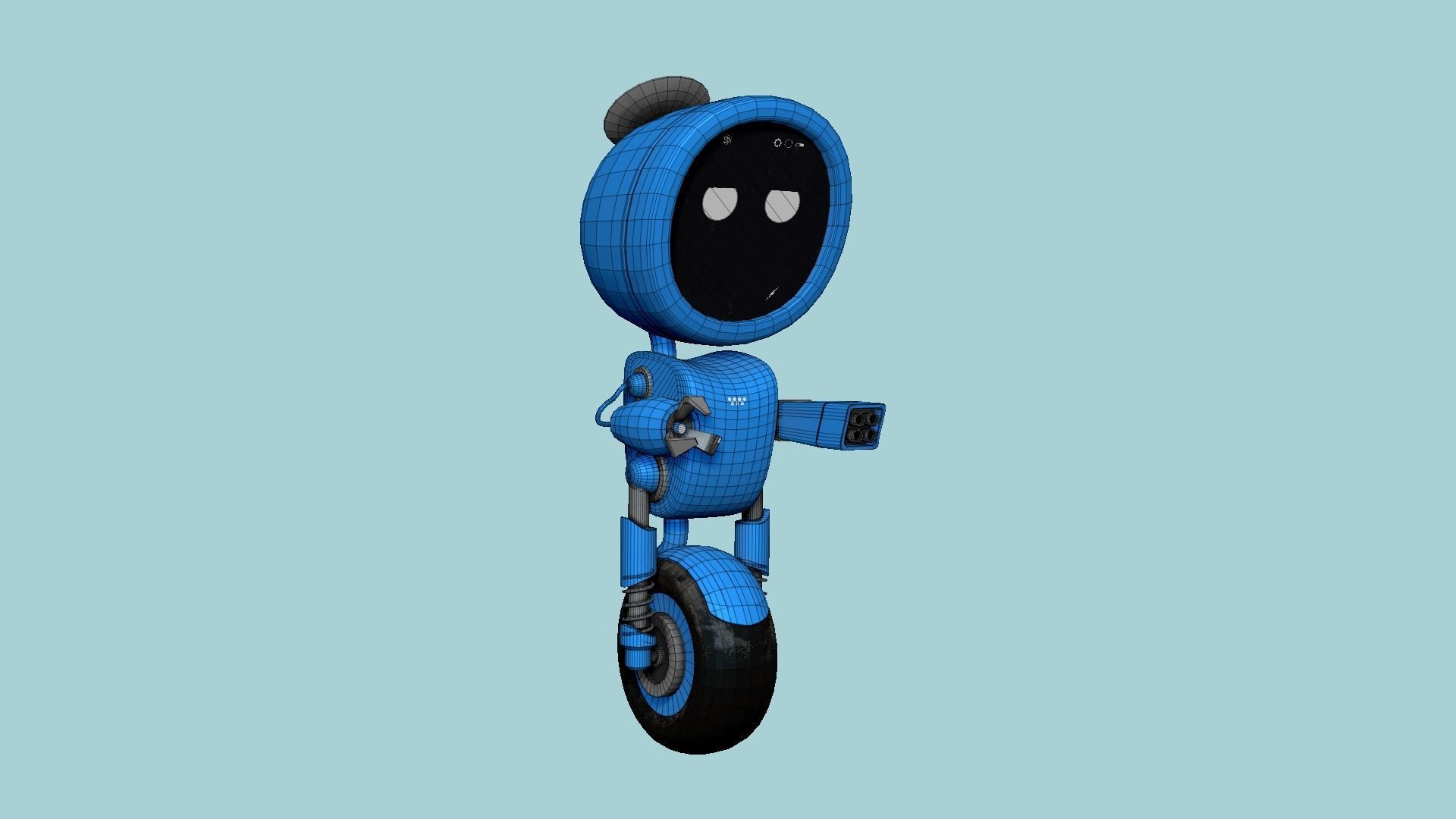 Wheel Robot H09 Blue - SciFi Character Design Low-poly 3D model_6