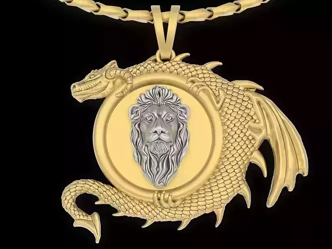 Lion Head dragon pendant jewelry Gold silver necklace