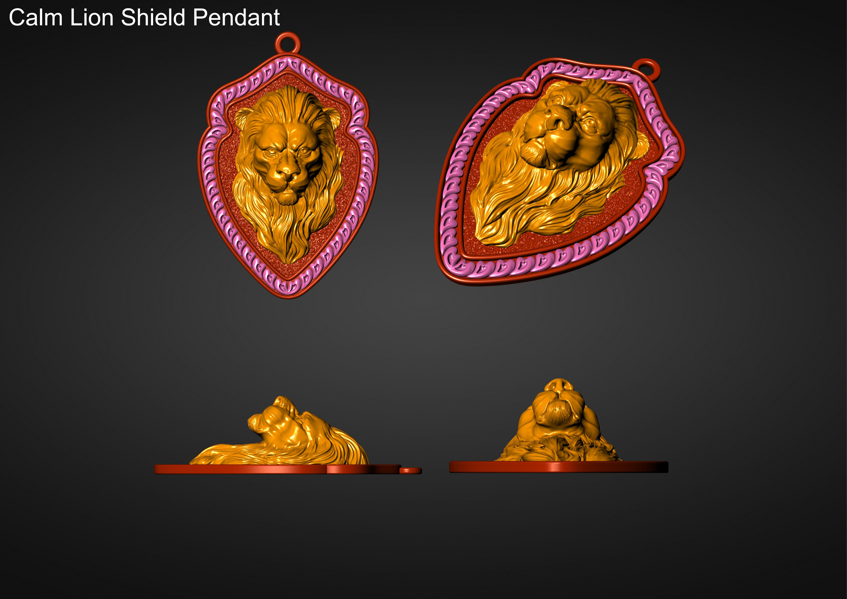The Calm Lion Shield Pendant 3D print model_25