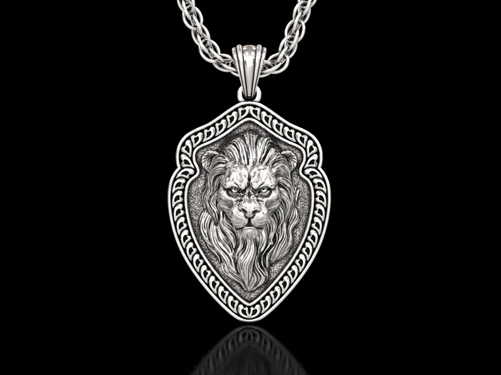 The Calm Lion Shield Pendant 3D print model_2
