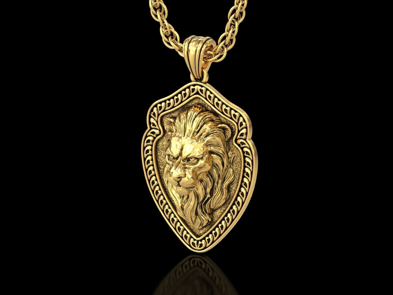 The Calm Lion Shield Pendant 3D print model_6