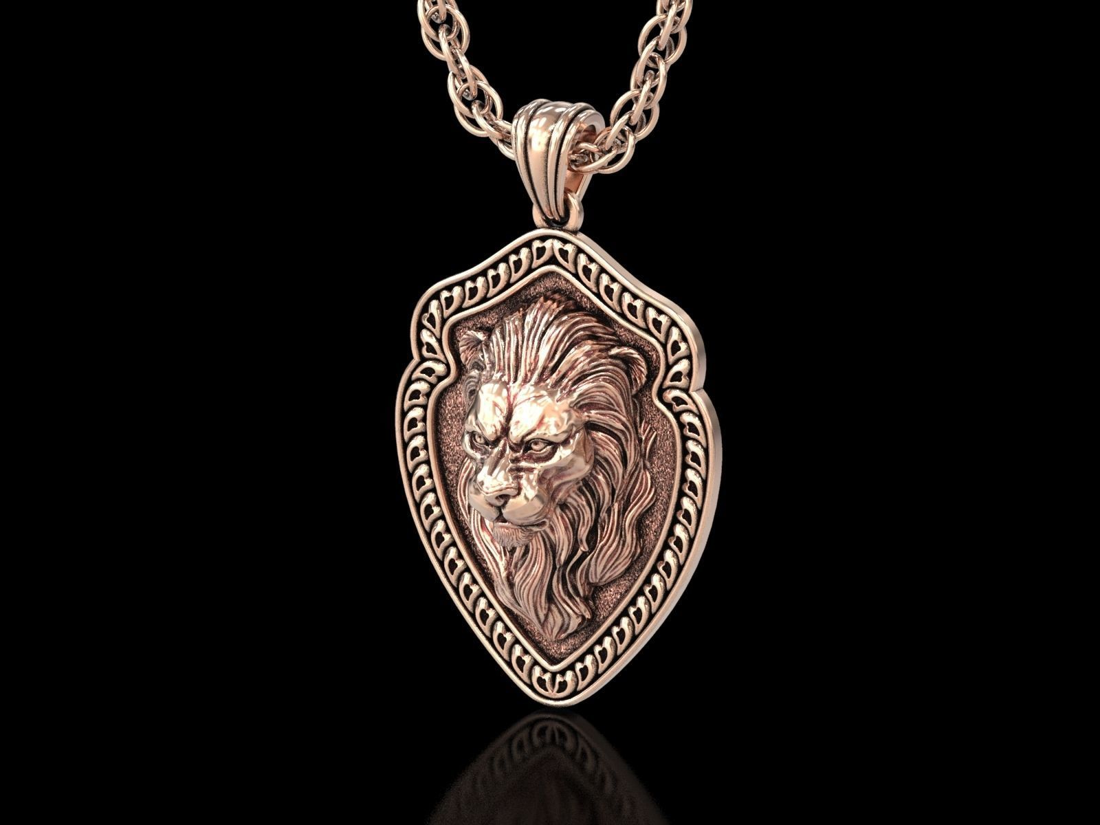 The Calm Lion Shield Pendant 3D print model_5