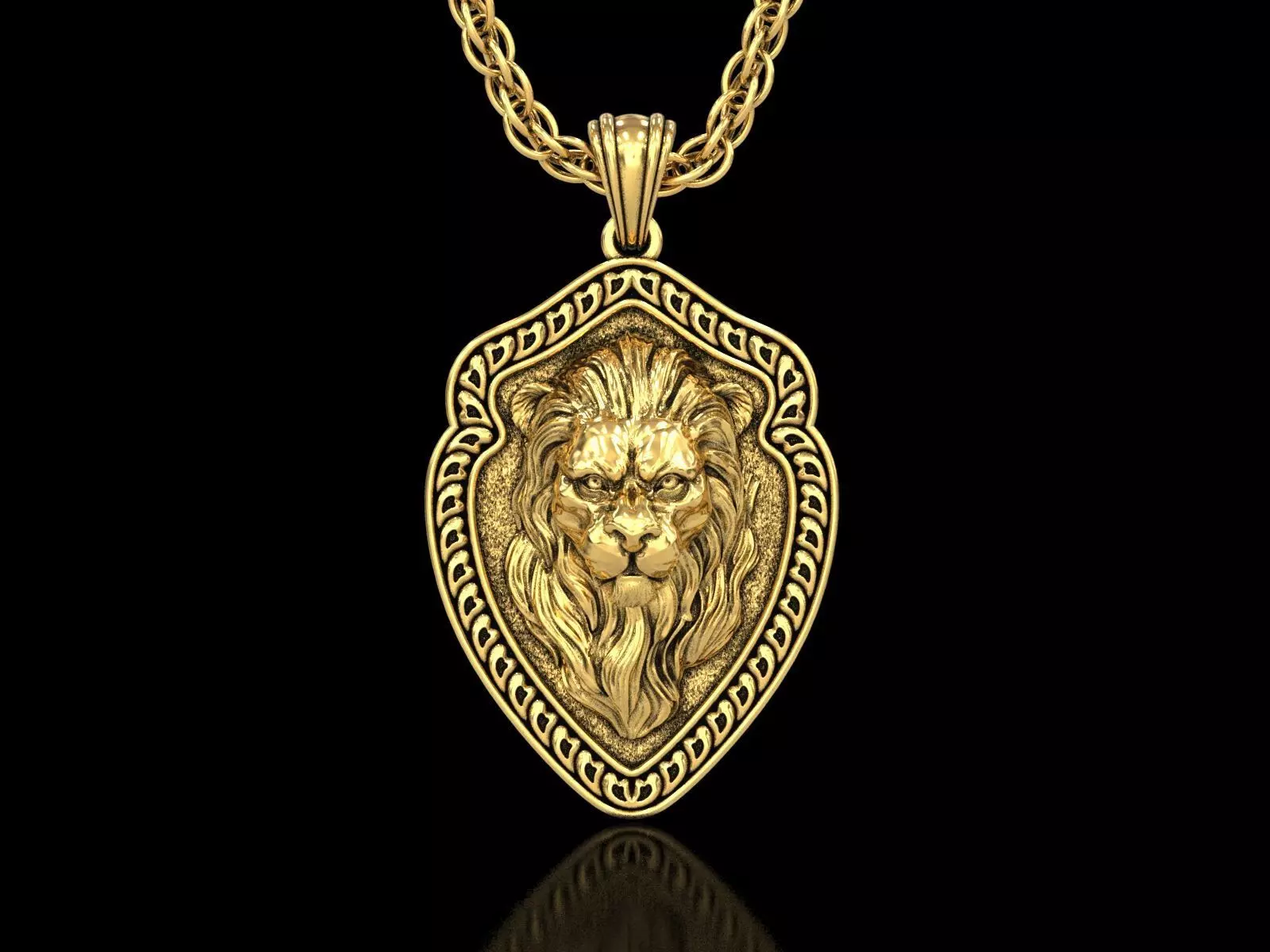 The Calm Lion Shield Pendant 3D print model_0