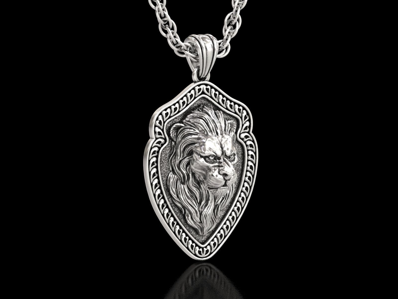 The Calm Lion Shield Pendant 3D print model_4